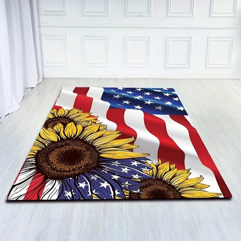 American Flag Area Rug 4th Of July Sunflower Patriotic Area Rugs