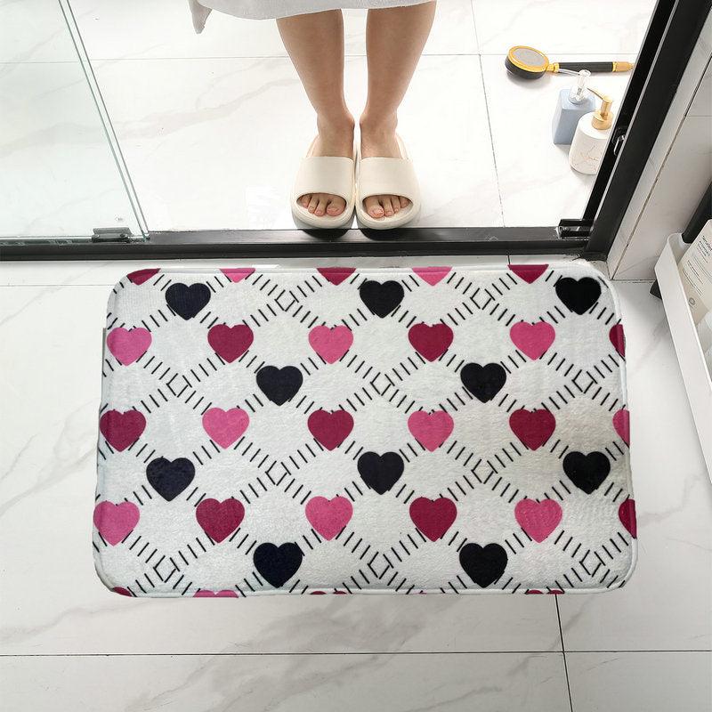 Heart Pattern Bathroom Mat Absorbent Non-slip Washable Bath Rug