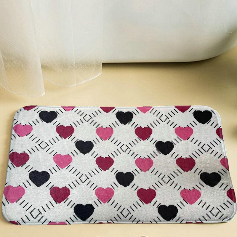 Heart Pattern Bathroom Mat Absorbent Non-slip Washable Bath Rug