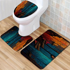 Colorful Wood Bathroom Rug Set Non Slip Extra Absorbent Shaggy Bathroom Mats