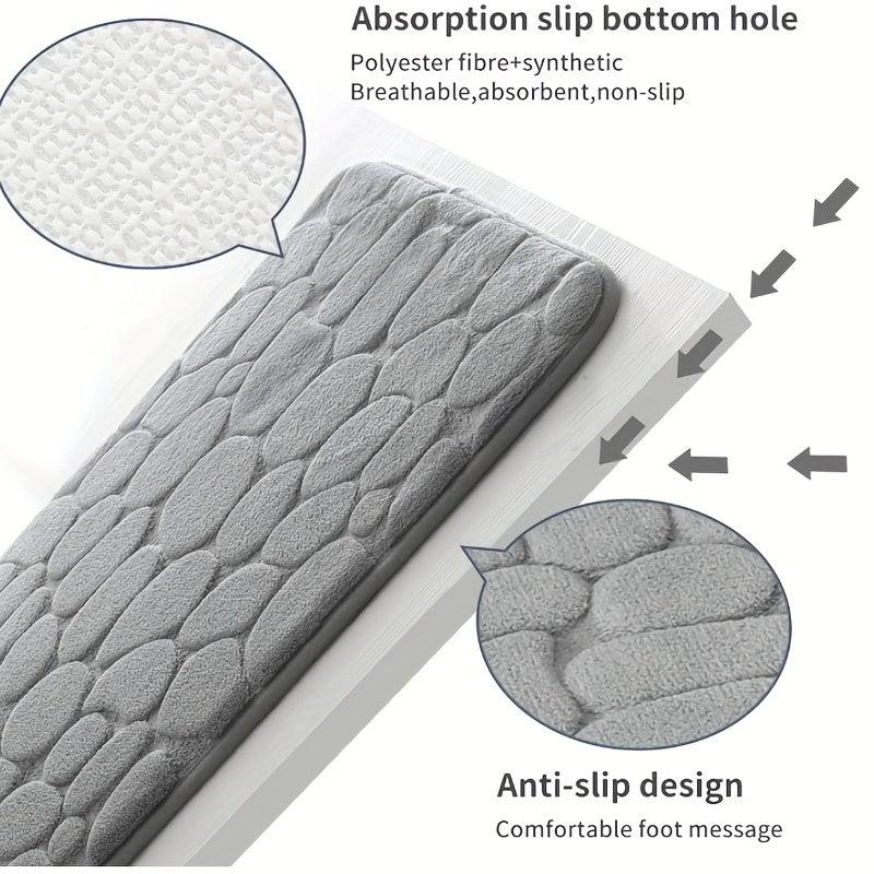 Cobblestone Bath Rug Soft Non Slip Quick Dry Memory Foam Shower Mat