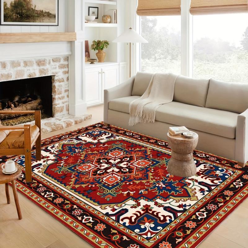 Boho Vintage Style Area Rug Faux Cashmere Persian Rug Non Slip TPR Backing Mat