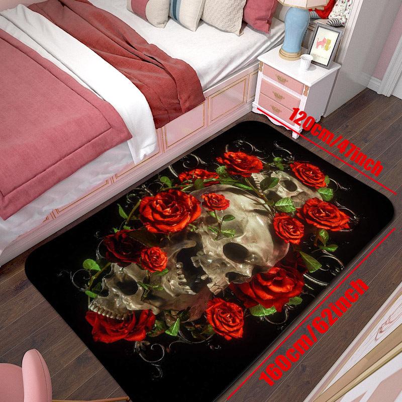 Gothic Living Room Carpet Mat Halloween Horror Skull Print Area Rug