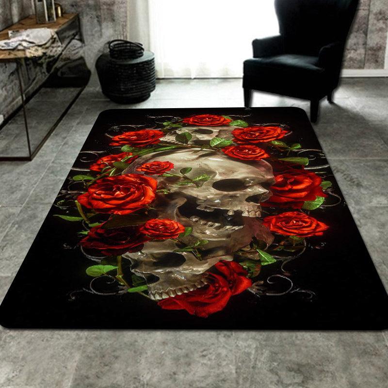 Gothic Living Room Carpet Mat Halloween Horror Skull Print Area Rug