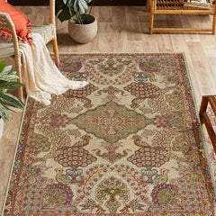 Vintage Floral Woven Area Rugs Anti slip Distressed- Washable Rugs For Patio