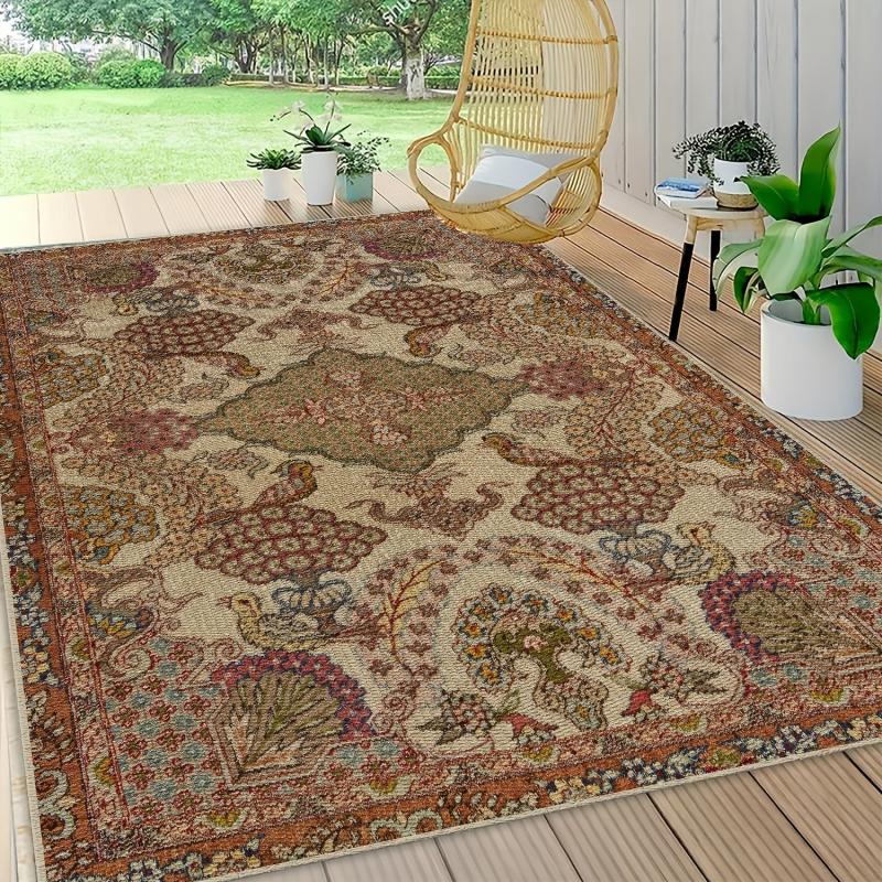 Vintage Floral Woven Area Rugs Anti slip Distressed- Washable Rugs For Patio
