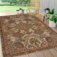 Vintage Floral Woven Area Rugs Anti slip Distressed- Washable Rugs For Patio