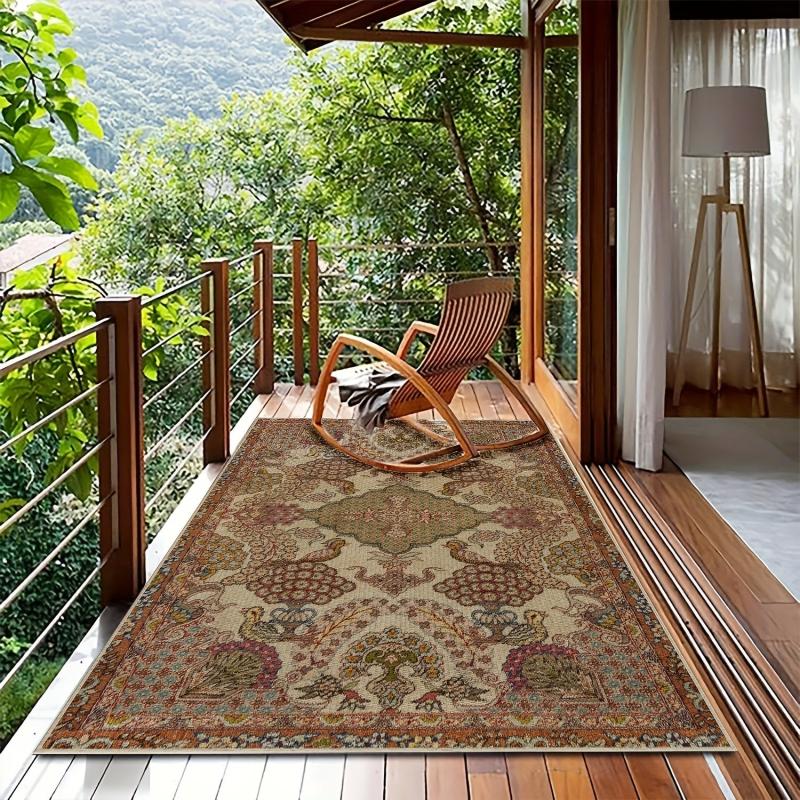 Vintage Floral Woven Area Rugs Anti slip Distressed- Washable Rugs For Patio