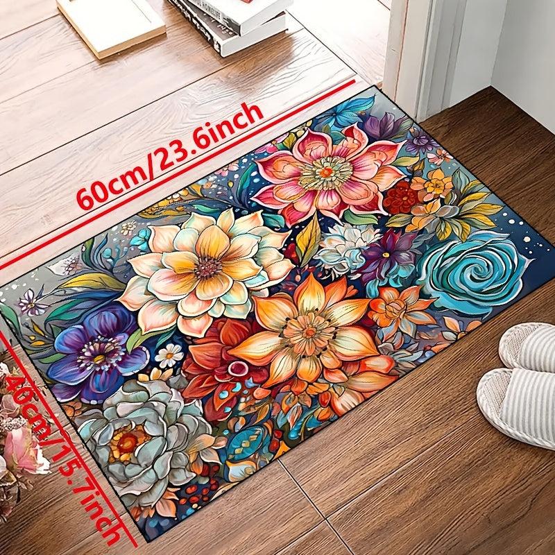 Colorful Floral Area Rugs Non-slip Resistant Rug - Washable Carpet