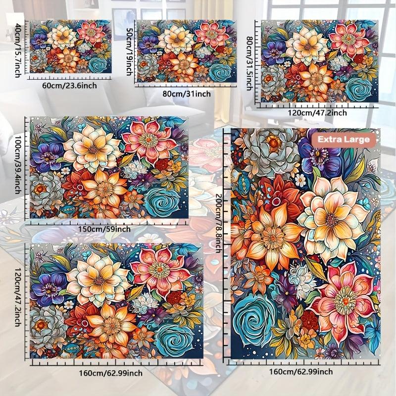 Colorful Floral Area Rugs Non-slip Resistant Rug - Washable Carpet