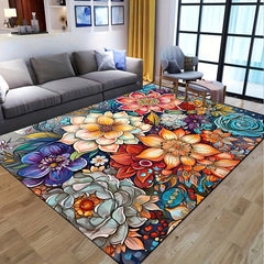 Colorful Floral Area Rugs Non-slip Resistant Rug - Washable Carpet