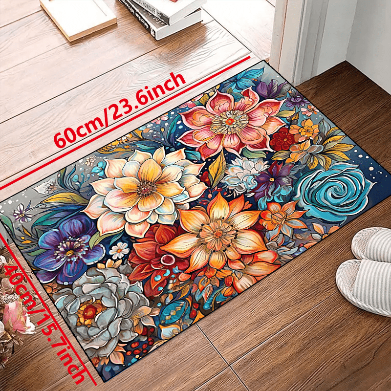 Colorful Floral Area Rugs Non-slip Resistant Rug - Washable Carpet