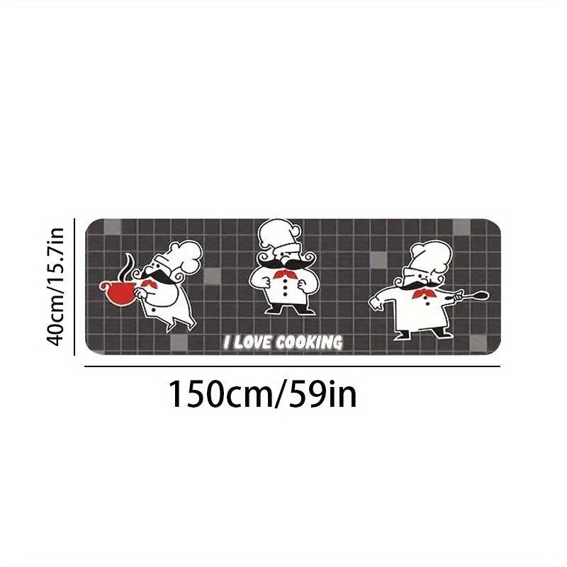 Cartoon Chef Print Kitchen Mat Anti Slip Polyester Carpet