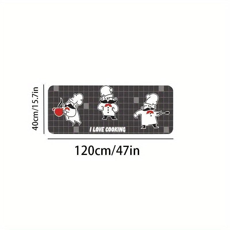 Cartoon Chef Print Kitchen Mat Anti Slip Polyester Carpet