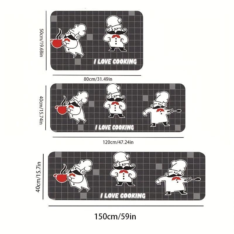 Cartoon Chef Print Kitchen Mat Anti Slip Polyester Carpet
