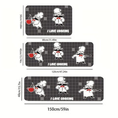 Cartoon Chef Print Kitchen Mat Anti Slip Polyester Carpet