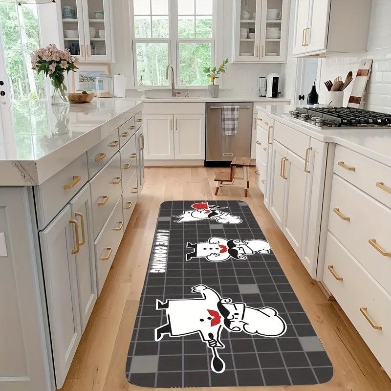 Cartoon Chef Print Kitchen Mat Anti Slip Polyester Carpet