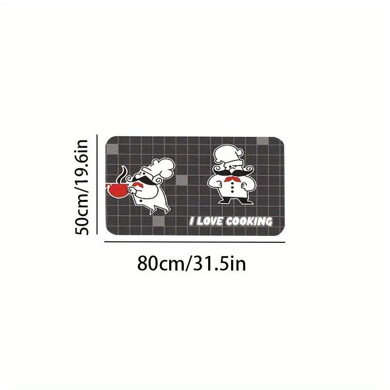 Cartoon Chef Print Kitchen Mat Anti Slip Polyester Carpet