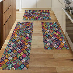 Retro Lattice Pattern Carpet Mat Kitchen Bathroom Waterproof Absorbent
