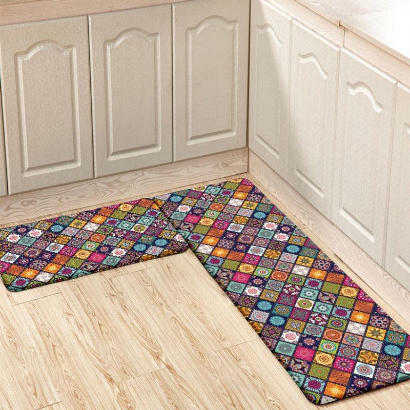 Retro Lattice Pattern Carpet Mat Kitchen Bathroom Waterproof Absorbent