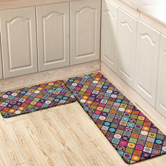Retro Lattice Pattern Carpet Mat Kitchen Bathroom Waterproof Absorbent