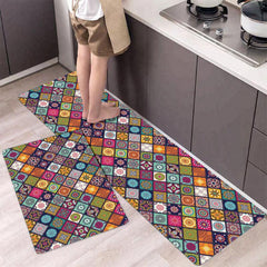 Retro Lattice Pattern Carpet Mat Kitchen Bathroom Waterproof Absorbent