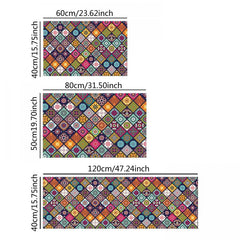 Retro Lattice Pattern Carpet Mat Kitchen Bathroom Waterproof Absorbent