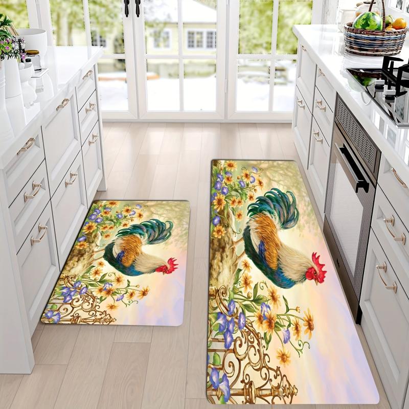 Rustic Sunflower Rooster Kitchen Mat Non Slip Indoor Outdoor Floor Mat