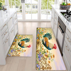 Rustic Sunflower Rooster Kitchen Mat Non Slip Indoor Outdoor Floor Mat