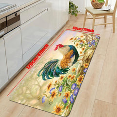 Rustic Sunflower Rooster Kitchen Mat Non Slip Indoor Outdoor Floor Mat
