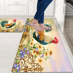 Rustic Sunflower Rooster Kitchen Mat Non Slip Indoor Outdoor Floor Mat