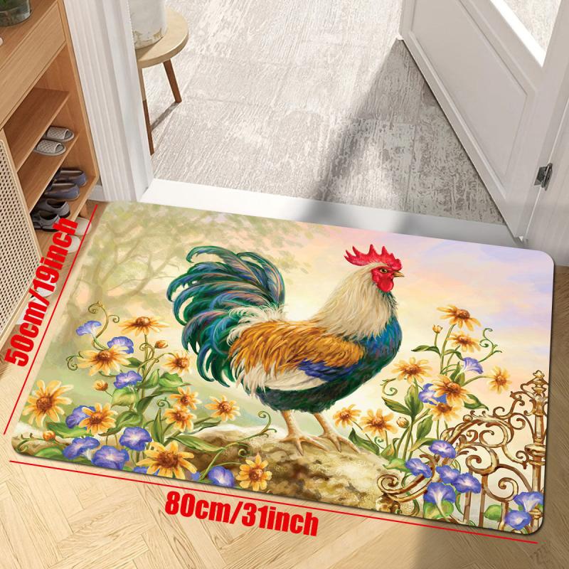 Rustic Sunflower Rooster Kitchen Mat Non Slip Indoor Outdoor Floor Mat