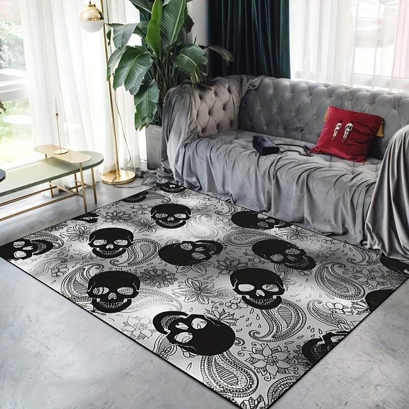 Dark Gothic Skull Area Rug Anti-Skid Halloween Carpet