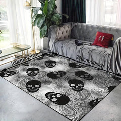 Dark Gothic Skull Area Rug Anti-Skid Halloween Carpet