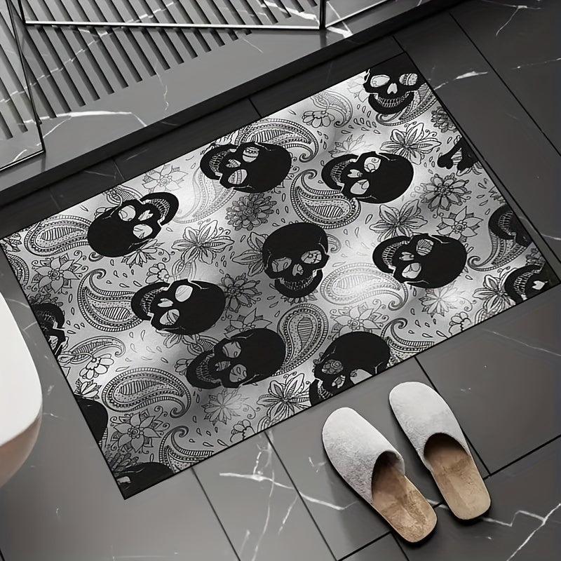 Dark Gothic Skull Area Rug Anti-Skid Halloween Carpet