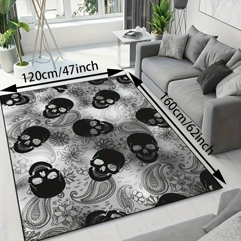 Dark Gothic Skull Area Rug Anti-Skid Halloween Carpet