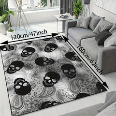 Dark Gothic Skull Area Rug Anti-Skid Halloween Carpet