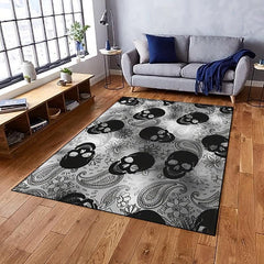 Dark Gothic Skull Area Rug Anti-Skid Halloween Carpet