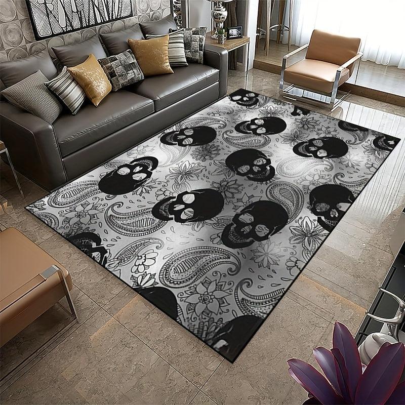 Dark Gothic Skull Area Rug Anti-Skid Halloween Carpet