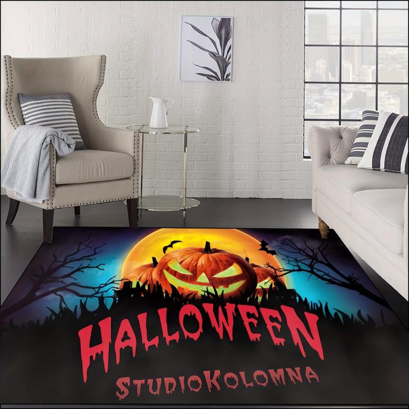 Halloween Area Rug Non-slip Cartoon Ghost Pumpkin Washable Carpet