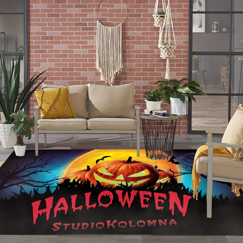 Halloween Area Rug Non-slip Cartoon Ghost Pumpkin Washable Carpet