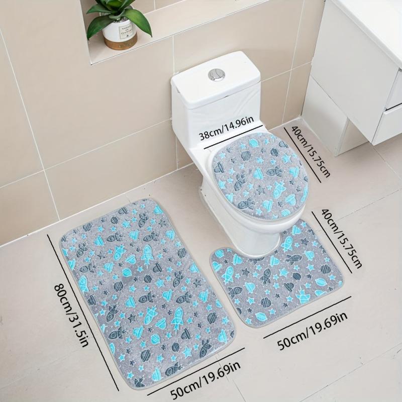 3pcs Night Light Floor Mat Sponge Bathroom Mat Set Non-slip Durable