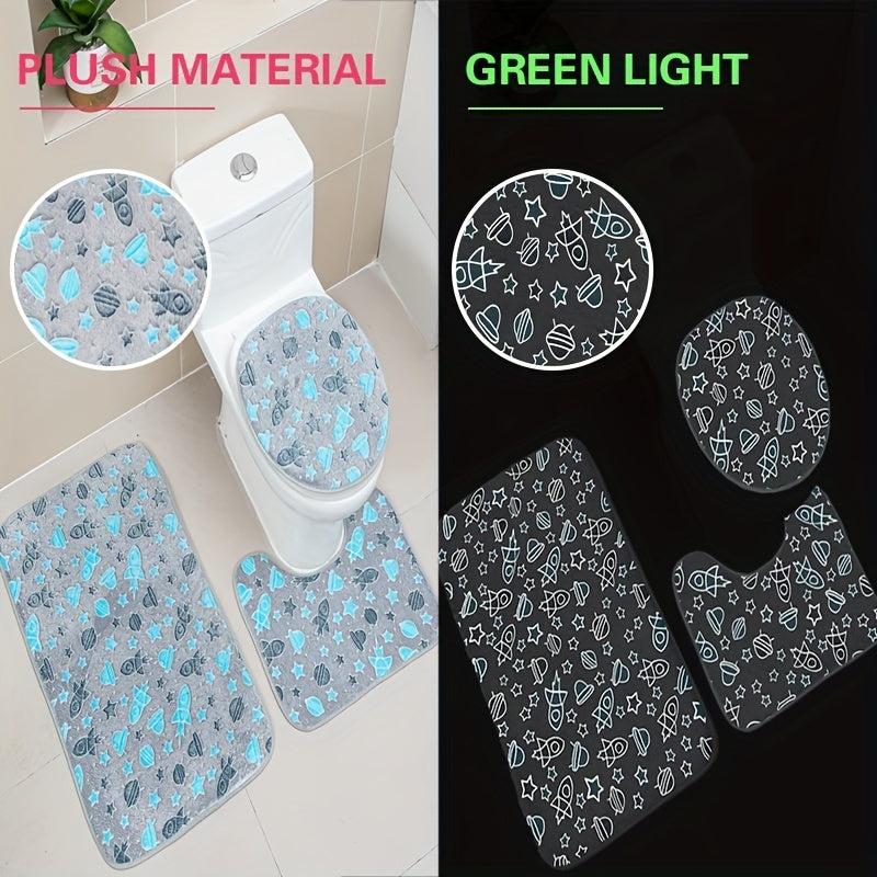 3pcs Night Light Floor Mat Sponge Bathroom Mat Set Non-slip Durable