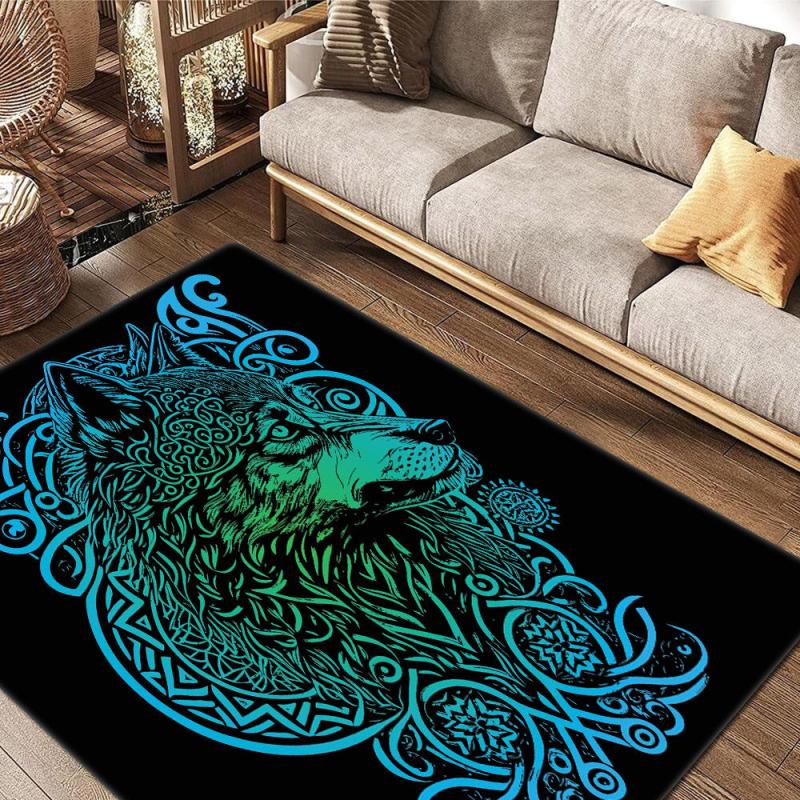 Viking Style Wolf King Printed Rug Stain Resistant Waterproof Floor Mat