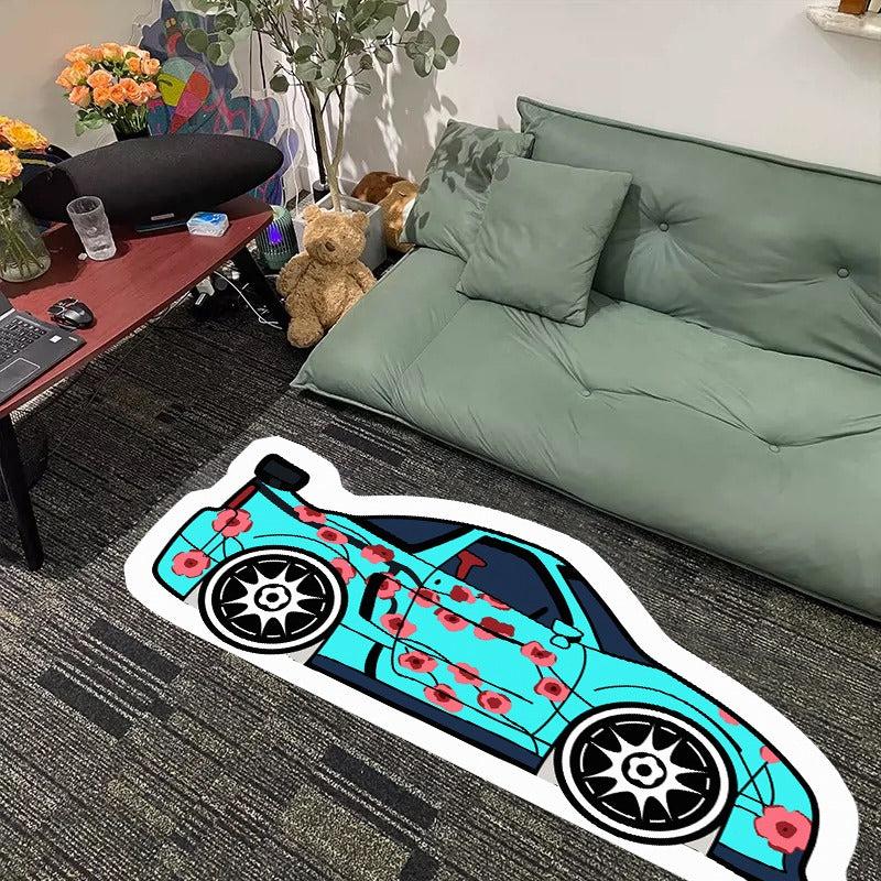 Car Graffiti Area Rug for Kids Bedroom Creative Printed Floor Mat