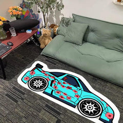 Car Graffiti Area Rug for Kids Bedroom Creative Printed Floor Mat