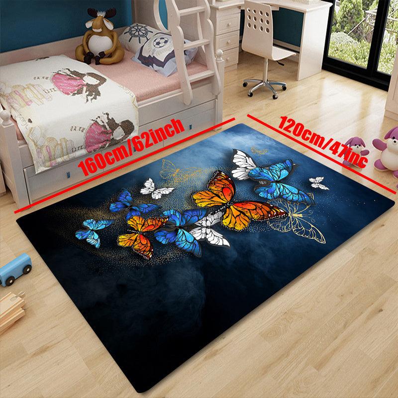 Soft Butterfly Print Rug for Home Decor - Non Slip, Teen Room Decoration