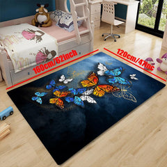 Soft Butterfly Print Rug for Home Decor - Non Slip, Teen Room Decoration