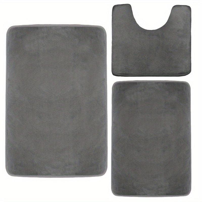 3pcs Velvet Memory Foam Bath Mat Set - Non Slip, Machine Washable