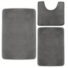 3pcs Velvet Memory Foam Bath Mat Set - Non Slip, Machine Washable